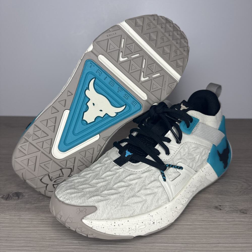 New Under Armour Project Rock 6 Training Shoes Men's Size 7.5 Tan Teal 3026534